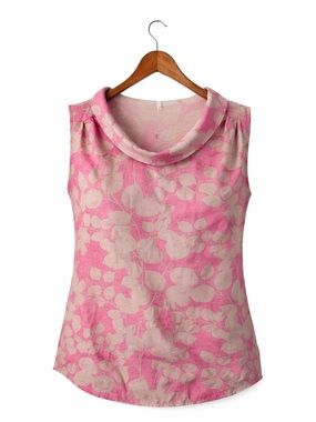 Banana Republic Medium Pink Floral Sleeveless Blouse Cowl Neck Top